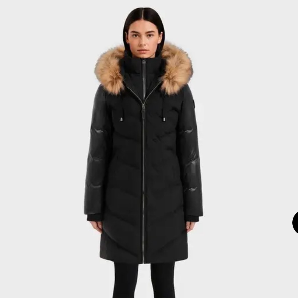 Rudsak Women's Black Puffer Parka Coat with Fur Trim